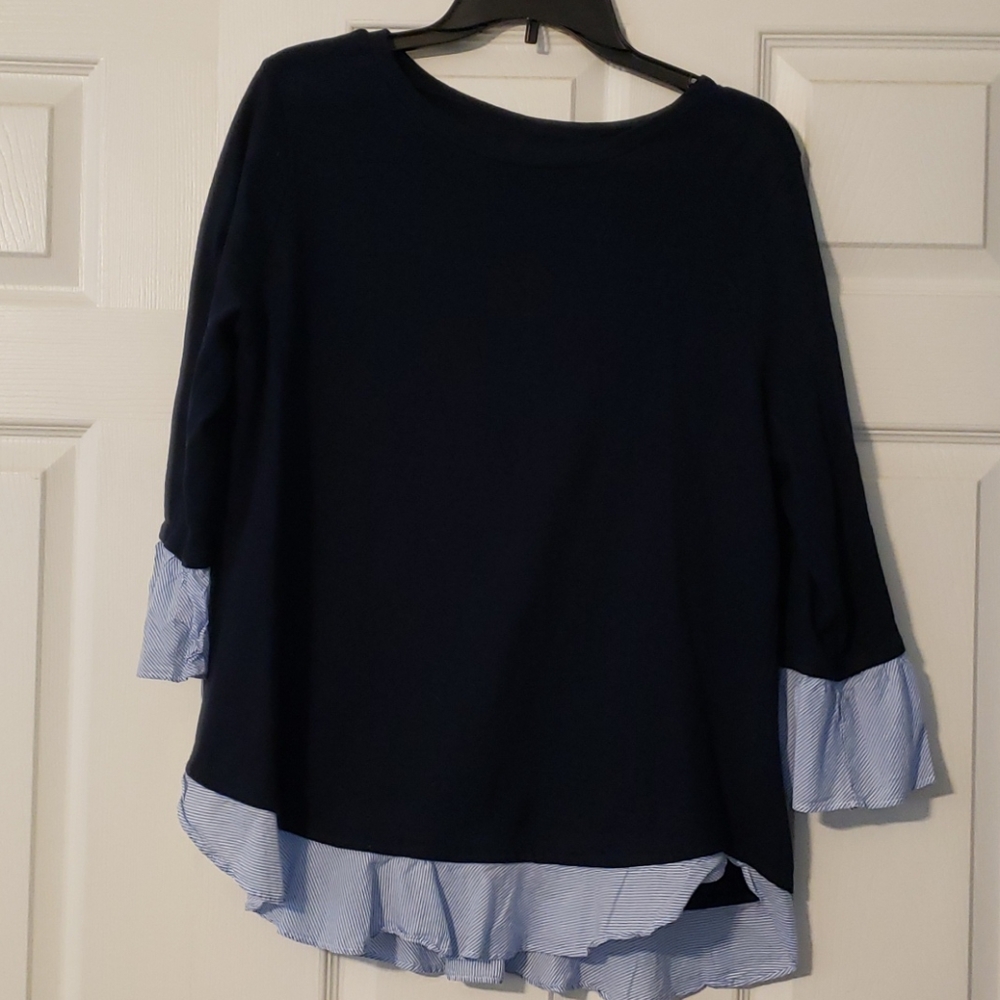 LOFT Outlet Navy sweater with striped shirt detail
